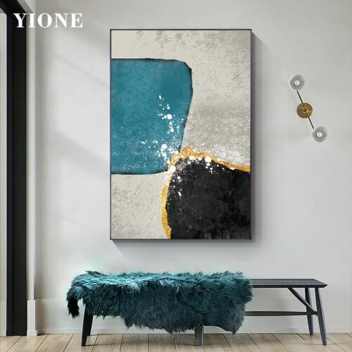 Abstract Geometric Marble Texture Blue Black Block Canvas Posters Wall Art Picture Print Nordic Modern Home Decorative Paintings