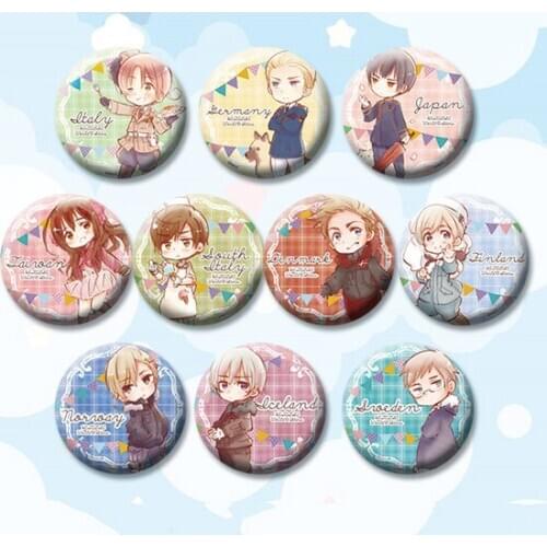 Anime Hetalia Axis Power Brooch Pins badge 58 mm Round Icons Cosplay Fans