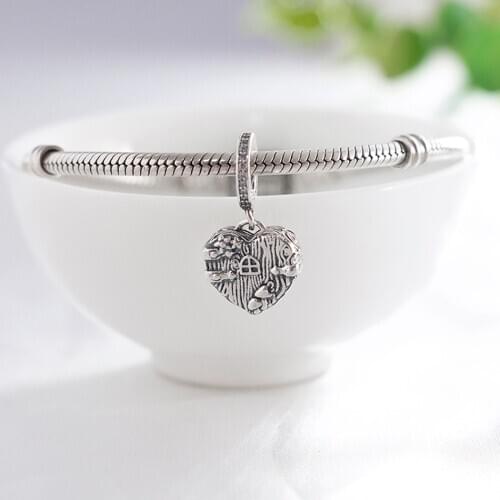 Authentic S925 Silver Home Sweet Heart With Crystal Pendant Bead Charm fit Lady Bracelet Bangle DIY Jewelry