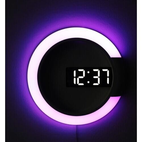 3D LED Digital Wall Clock Alarm Mirror Hollow Watch Table Clock 7 Colors Temperature Nightlight For Home Living Room Decorations