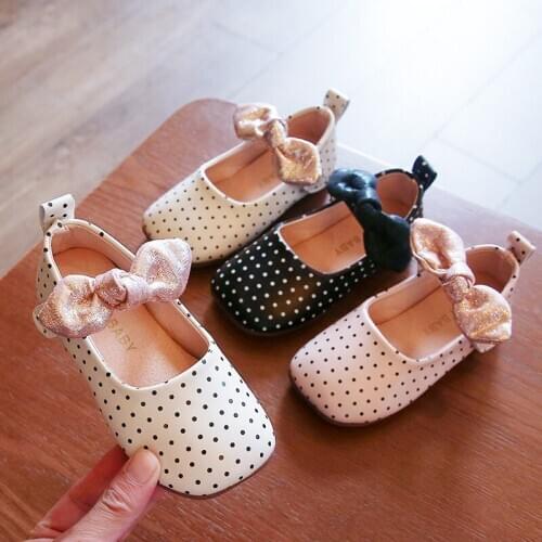 Spring Autumn baby girls shoes little girls Bow polka dot Soft bottom princess shoes Kids chaussure fille pink beige black 1-7T