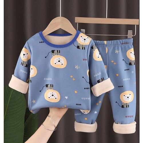 Children Pyjamas Winter Kids Clothing Sets Warm Fleece Pajamas For Boys Thicken Dinosaur Girls Sleepwear Baby Thermal Underwear