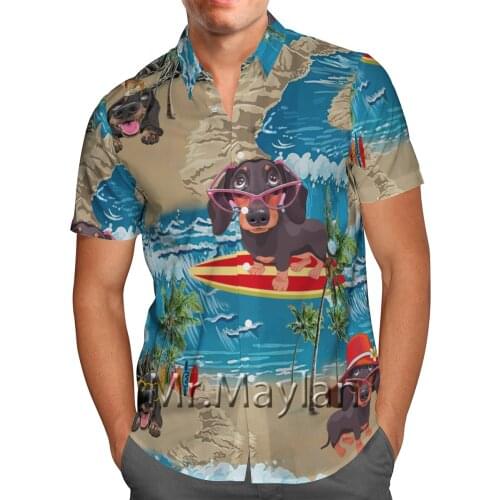 Cartoon Surfing Dog 3D Printed Hawaii Shirt Short Sleeve Shirt Personalized Beach Shirt 2021 Streetwear Oversized Camisa Social