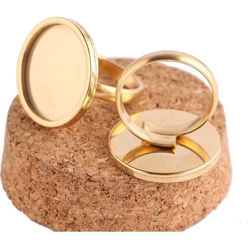 Reidgaller 5pcs fit 20mm round cabochon ring base blanks stainless steel adjustable bezel rings setting for jewelry making