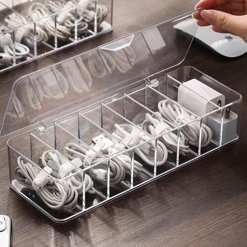 Cable Storage Box Transparent Plastic Data Line Storage Container for Desk Stationery Makeup Organizer, Key and Jewelry Box
