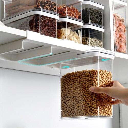 Grains Storage Box with Shelf Wall Mounted Container Plastic Storage Container for Coffee Grains Cereals Kitchen Accessories