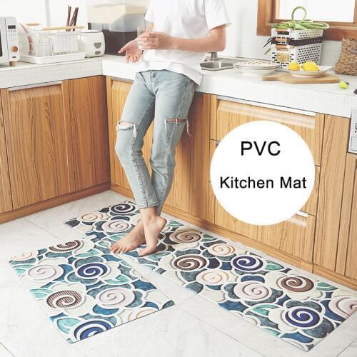 Kitchen Mats PVC Leather Modern Floor Carpets Anti-skid Doormats Floral Bath Mat Bedroom Waterproof Oilproof Long Kitchen Rugs