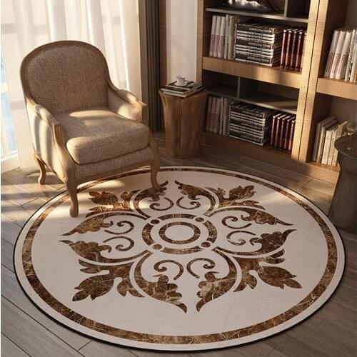 Nordic Floral Round Carpet for Living Room Beige Bedroom Rugs and Carpets Parlor Corner Area Rugs Anti Slip Chair Floor Mats