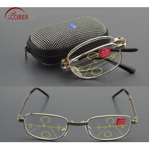 Leesbril = Scober Progressive Multifocal Reading Glasses Foldable Frame With Portable Case See Near And Far Top 0 Add +1 To +4