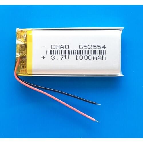 Model 652554 3.7V 1000mAh lipo polymer lithium rechargeable battery for GPS DVD bluetooth recorder e-book camera LED light watch