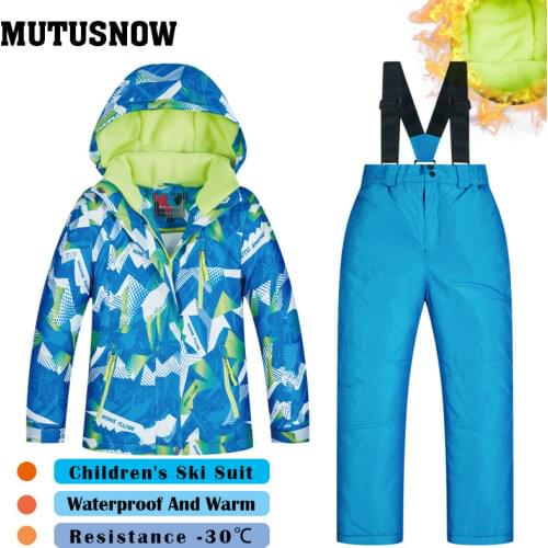 Boys Ski Suit Childrens Brands High Quality Skiwear Windproof Waterproof Snow Pants Warm Child Winter Thick Snowboard Suits LQP