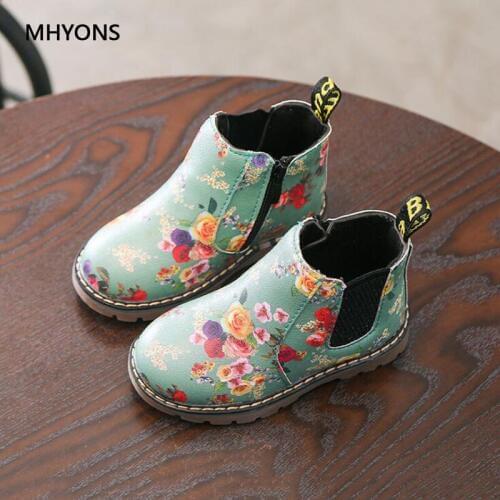 MHYONS 2020 New Kids Boots Girls Floral Flower Print Boots Girls Autumn Martin Boots Children Winter Thick Warm Shoes size 21-30
