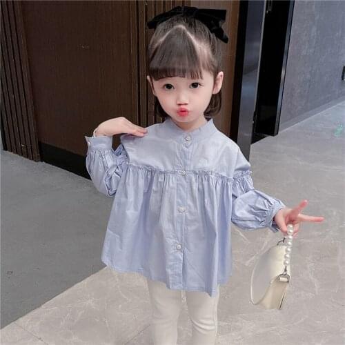Spring Infant Clothes Baby Girls Solid Blouses Cute Toddler Cotton Shirts for Kids Ruffles Sweet Shirt Children Clothing 12M-8Y