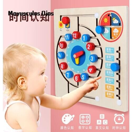 Teaching Clock Time Cognitive Board Digital Maze Walking Weather Calendar Clock Early Education Educational Toys