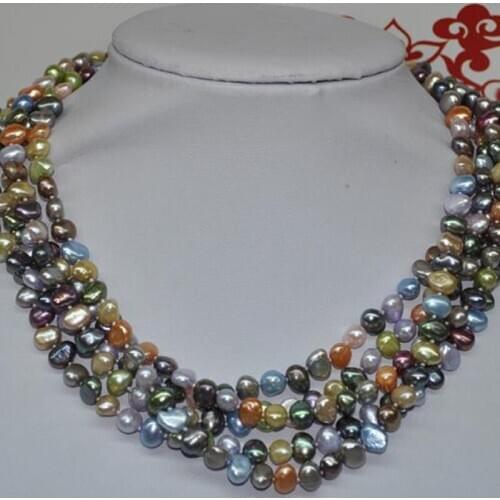 Wholesale 5 strands 6*7-8mm multicolor freshwater pearl necklace
