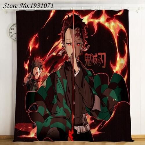 Popular Anime Demon Slayer 3D Printed Curtain Kids Bedroom Living Room Curtain Home Decoration Parlour Room Blackout Curtains 03