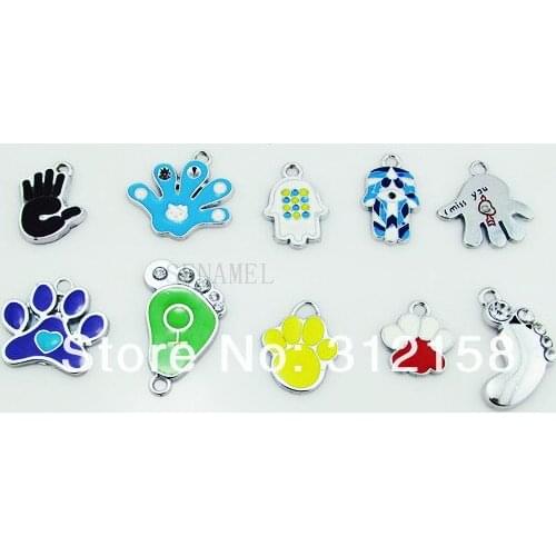 S30! Wholesale 100Pcs/Lots DIY Alloy Enamel mixed foot Charms Metal Charms