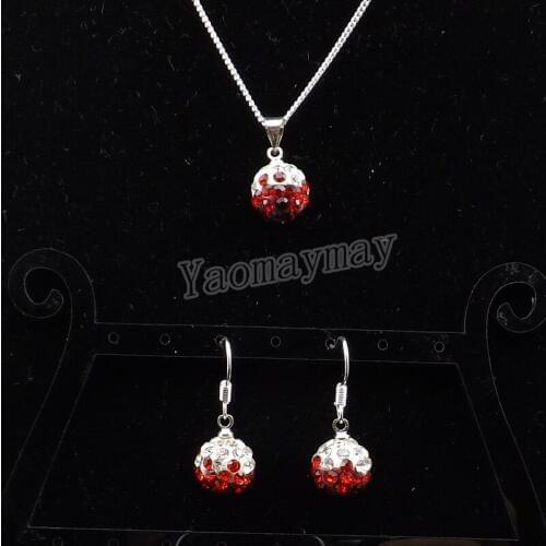 Rhinestone Set Gradient Red Disco Ball Pendant Earrings And Necklace For Party 10 Sets Wholesale