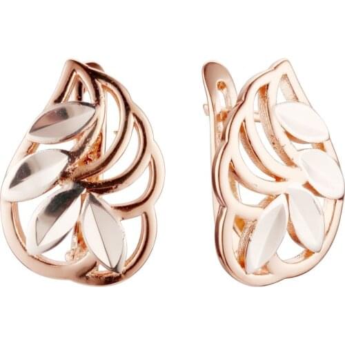 Vintage New Earrings 585 Gold Color Jewelry Luxury Leaf Shape Women Drop Earrings