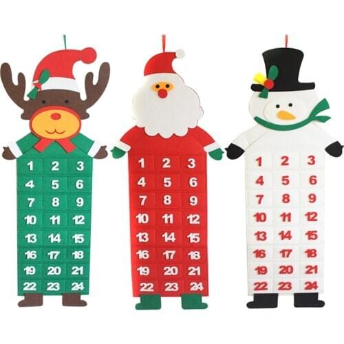 Felt Christmas Advent Calendar with Pockets Santa/Reindeer/Snowman Home Wall Decor 66CY