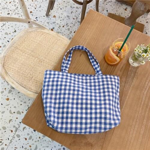 Women Grid Handbag Lunch Box Portable Summer Square Big Capacity Clutch Multifunctional Ins Popular Shopping Travelling