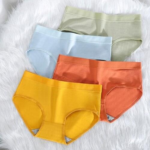 Womens Cotton Briefs Solid Candy Colors Panties Women Mid Waist Underwear Breathable Underpant Soft Comfort Sweet Lingerie