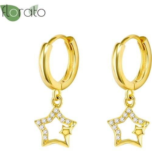 YUXINTOME 925 Silver Ear Buckle Star Drop Earrings Women Hypoallergenic Crystal Huggies Hoop Earring Fashion Customized Jewelry