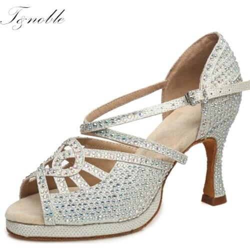 Women Latin Dance Shoes Sparkle Rhinestone Salsa Ballroom Dancing Modern Stylish For Ladies Girls High Heels Party Sandals L458