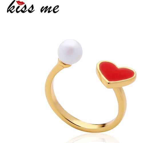 KISS ME Women Engagement Ring Korean Gold Color Copper Acrylic Enamel Heart Wedding Rings Fashion Jewelry