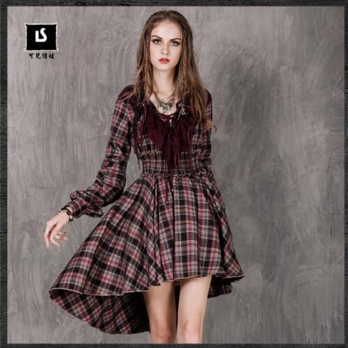 Kez keer New 2018 Boho asymmetrical Women dress ethnic vintage style plaid check classic dress slim waist female vesido