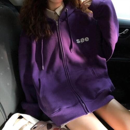 8 Colors Winter Zipper Hoodies Sweatshirt Jacket Korean Ulzzang Style Outwear Letter Print Winter Thick Warm Coat Women (X926)