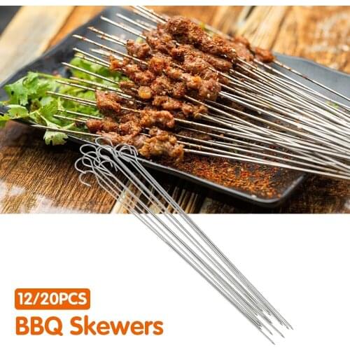 12/20pcs BBQ Skewers Reusable Stainless Steel Round Roast Grill Skewers Stick For Outdoor Camping Picnic Tools Cooking Tools