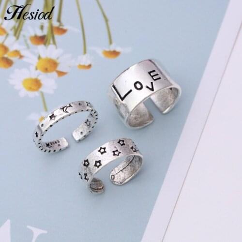 3 PCS New Engraved Star And Moon Letter Ring Silver Plated Metal Finger Ring Open Adjustable Rings For Women Jewelry