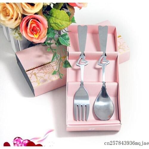 500 Sets Love Heart Coffee Spoon Fork Set Lovely Wedding Favor Tableware Wedding Gifts Giveaways for Guests
