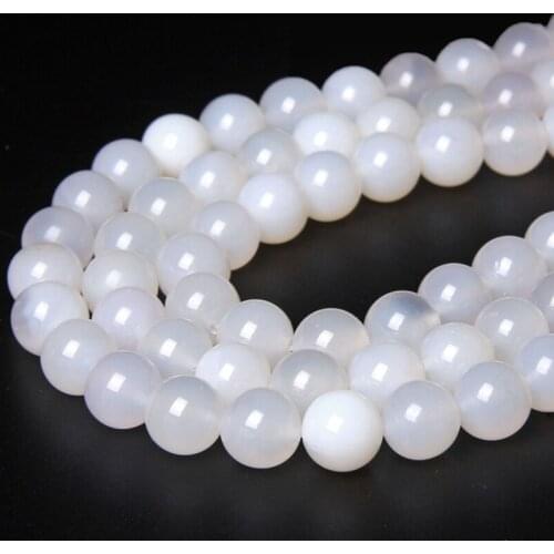 8 10 12 mm Natural White Agates Smooth Stone Beads Round Loose Real Agates Beads Jewelry Making Handmade DIY Bracelet Necklace