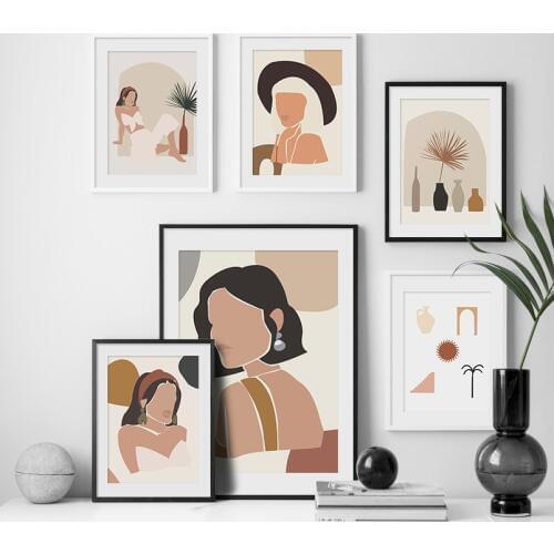 Abstract Fashion Girl Vintage Minimalist Nordic Posters And Prints Wall Art Canvas Painting Wall Pictures For Living Room Decor