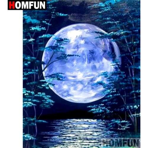 HOMFUN 5D DIY Diamond Painting Full Square/Round Drill "Lake moonlight" Embroidery Cross Stitch gift Home Decor Gift A09100