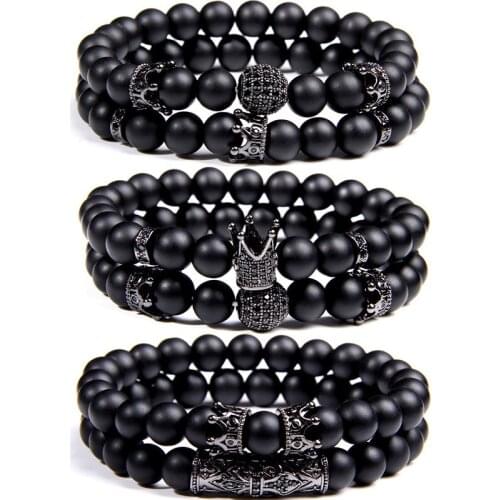 Bracelet Mens Frosted Stone Beads Accessories Crown Erkek Bileklik Set Crown Jewelry Mens Womens Bracelets Pulseras Mujer
