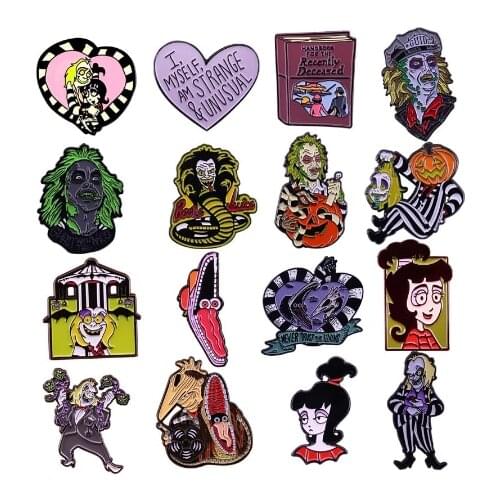 Horror Movie The ghost and the creepy lady Enamel Pin Handbook for the recently deceased Jewelry
