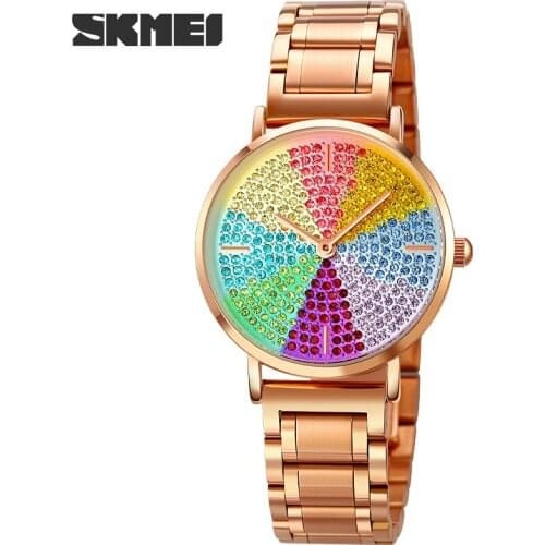 Fashion Womens Watch Quartz Watches Colorful Crystal Dial Ladies Dress Wristwatch Brand SKMEI Women Watch Relogio Masculino