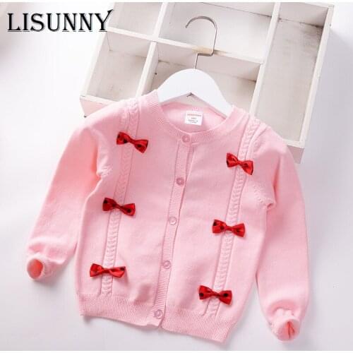 Girls Cardigan Sweater Autumn Winter 2021 Lolita Style Bow Infants Children Cotton Knitwear Baby Kids Coat Toddler Clothes 2-7y