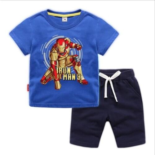 Cartoon Disney Marvel Avengers Iron Man Boy Clothes Sets Cotton Girl T-Shirt + Pants Children Outfits Kids Sport Suits Clothies