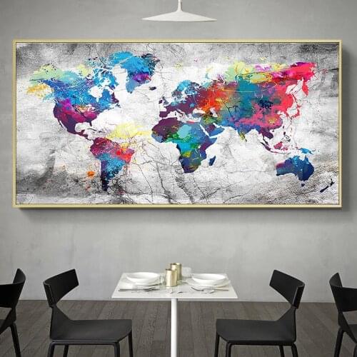 Colorful World Map Canvas Painting Posters and Prints Abstract World Map Wall Pictures for Living Room Decor Unframed