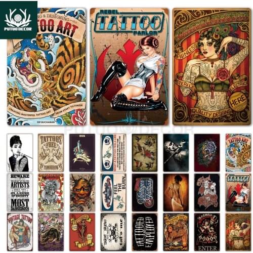 Tattoo Metal Poster Metal Sign Tatoo Shop Decor Decorative Iron Plate Wall Decor Shabby Chic Tin Sign