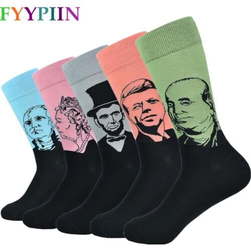 Mens Socks Fashion Funny Design Cotton Socks Crazy Oil Painting Series for Men Set Gift Socks