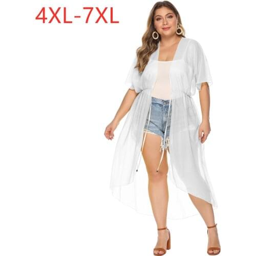 2021 summer new plus size long cloak for women large short sleeve loose casual thin cardigan coat yellow white 4XL 5XL 6XL 7XL
