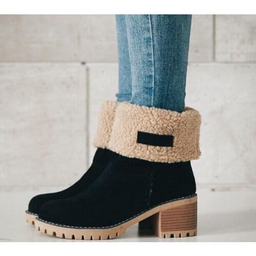 New2019 Women Boots Winter outdoor keep Warm Fur Boots Waterproof Womens Snow Boots Thick heel with round head short boot