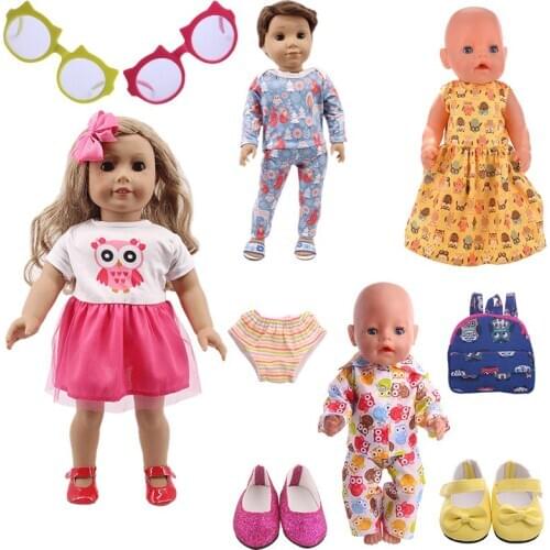 10 Pcs / Set Cute Owl Pattern Doll Clothes And Doll Accessories For 18 Inch American Doll & 43 cm Born Baby Doll,Our Generation