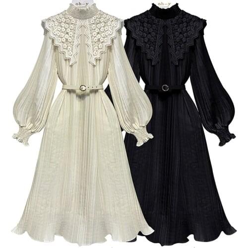 Solid 3D Maxi Long Dress Women Fall 2021 Stand Full Sleeve Korean version Fashion lady temperament goddess dress