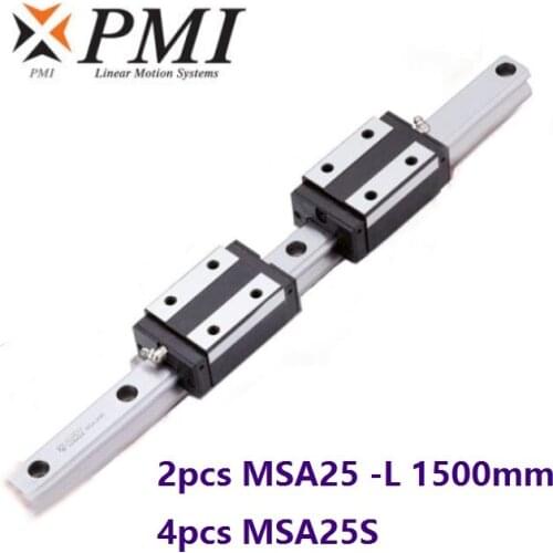 2pcs origial Taiwan PMI MSA25 -L 1500mm linear guide + 4pcs MSA25S carriage blocks for CNC router